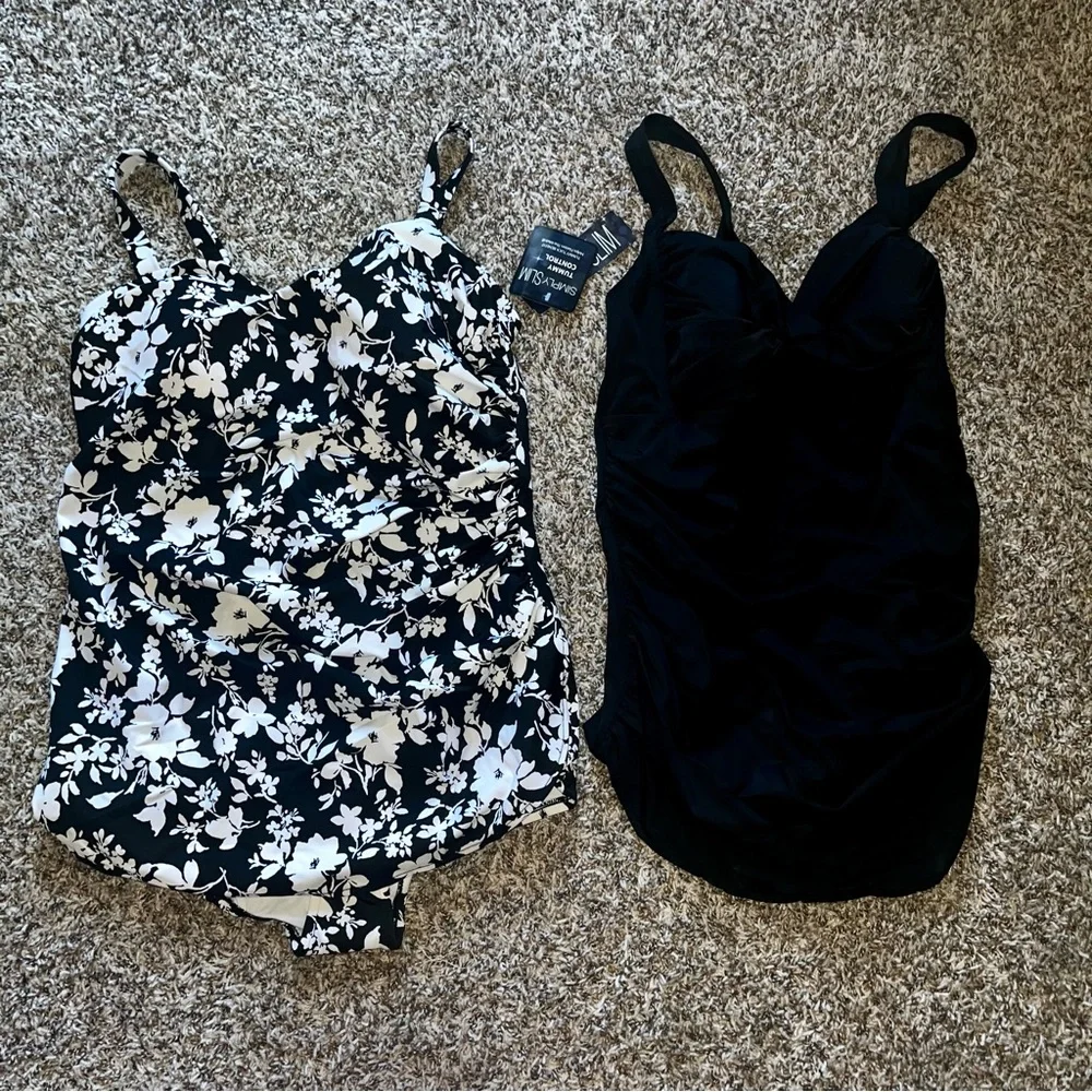 Black & White Floral One-Piece Swimsuit Duo